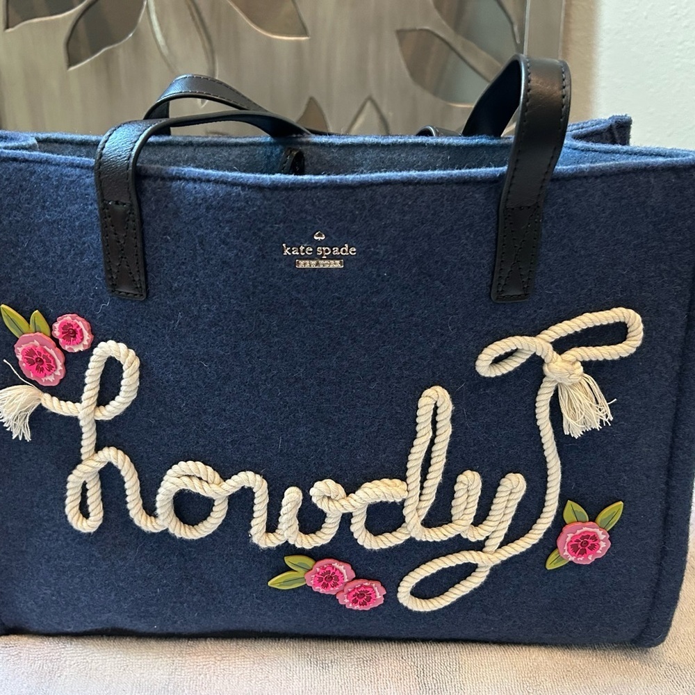 Kate Spade Navy Tote with Pink Floral Accents